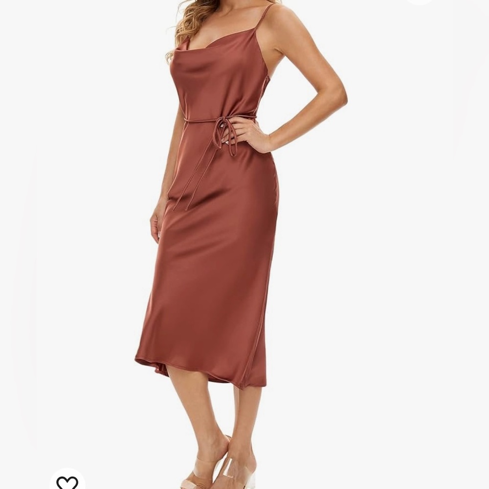 Cowl neck rust cocktail dress